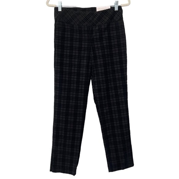 Soft Surroundings Slim Ankle Pant Size XS Plaid Flat Front Black Gray Career NEW - Picture 1 of 6